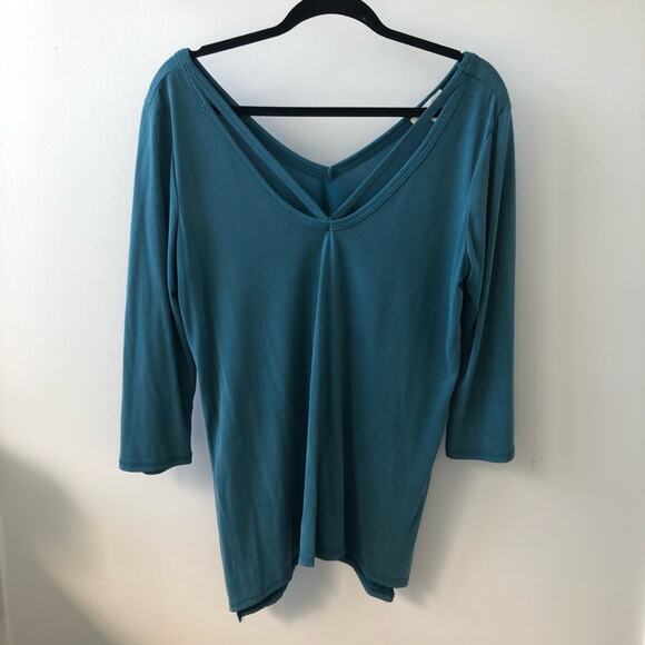 Nine Britton Women's Teal V Neck Tunic 3/4 Sleeves Shirt Top Size L - Picture 1 of 4